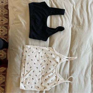 ARQ Black Scoop-Style Bralette & White Floral Crop Tank Set